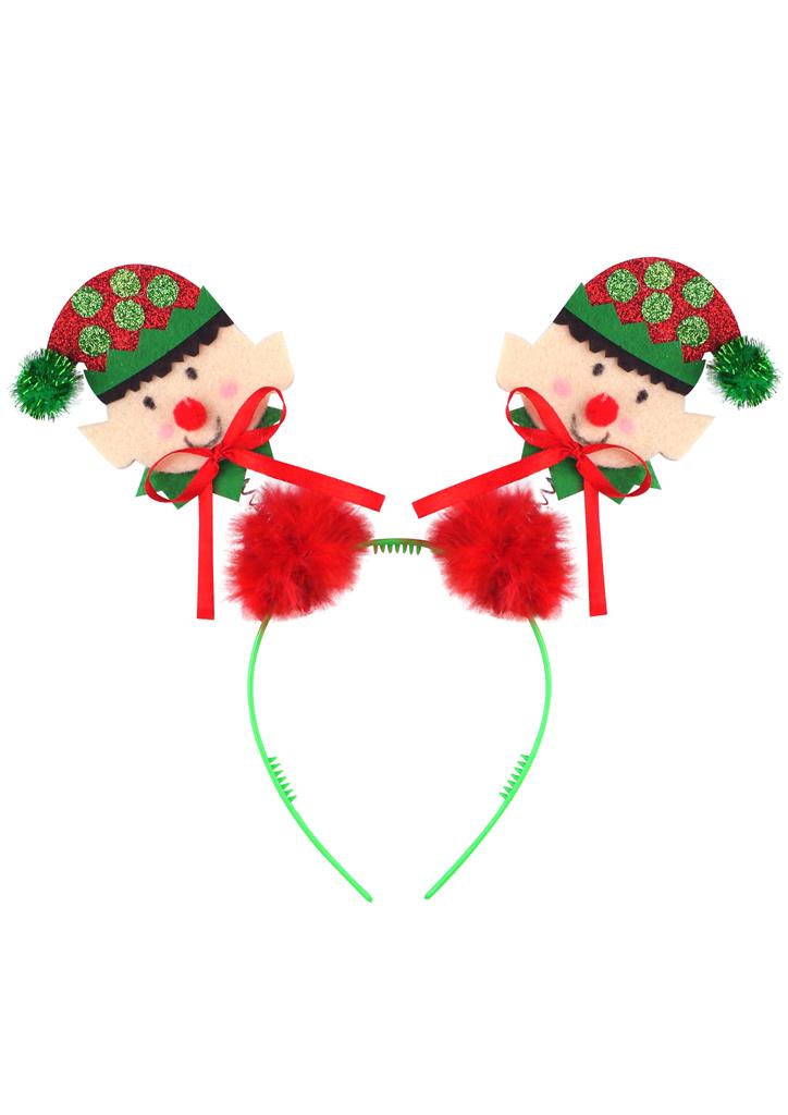 Christmas Elf Head Bopper Headband With Red Fur - Click Image to Close