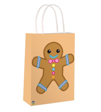Gingerbread Man Christmas Paper Party Bag With Handles - Click Image to Close