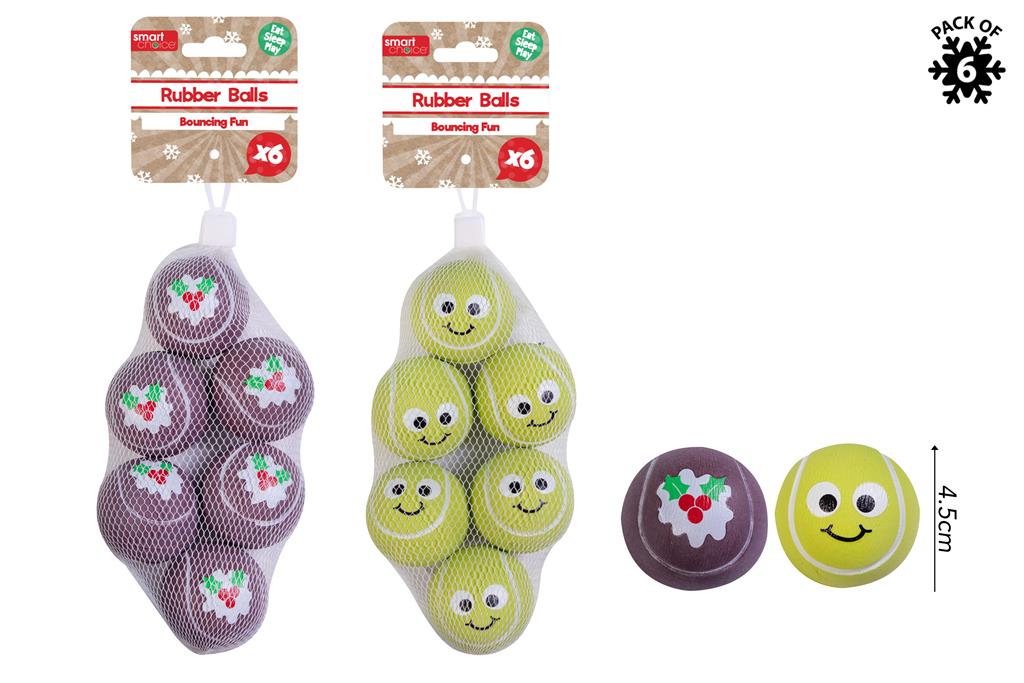 Pets Festive Rubber Balls Dog Toy 6 Pack 4.5cm - Click Image to Close