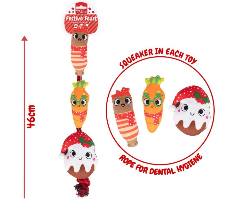 Christmas Festive Christmas Dinner Plush & Rope Dog Toy - Click Image to Close