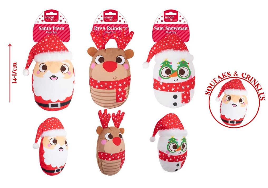 Christmas Squeaky Crinkle Plush Toy 3 Assorted - Click Image to Close