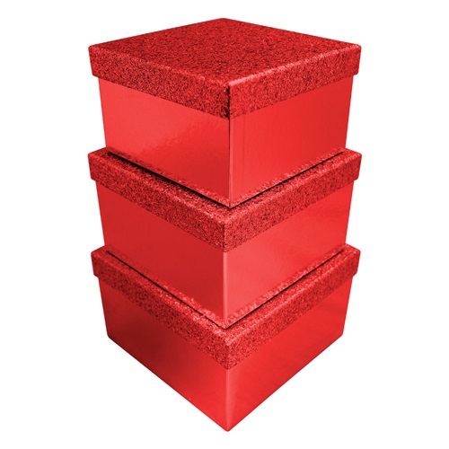 3Pc Red Glitter Square Box - Click Image to Close