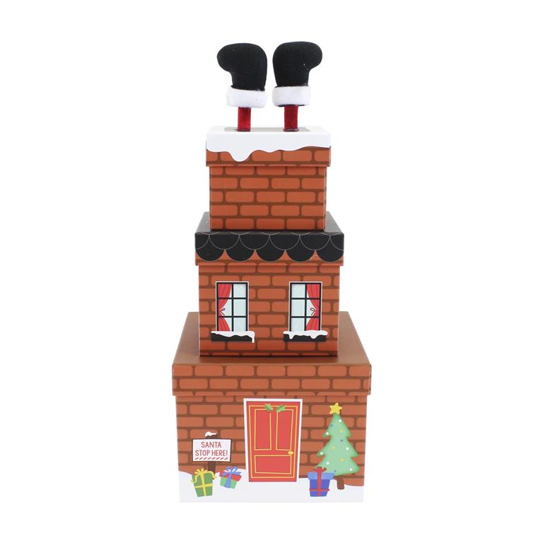 Plush Gift Box Set 3 Piece - Santa Going Down Chimney - Click Image to Close