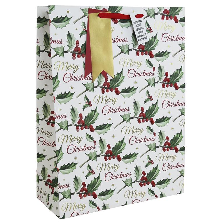 Christmas Holly Script X-Large Bag(330Mm X 455Mm X 100Mm) - Click Image to Close
