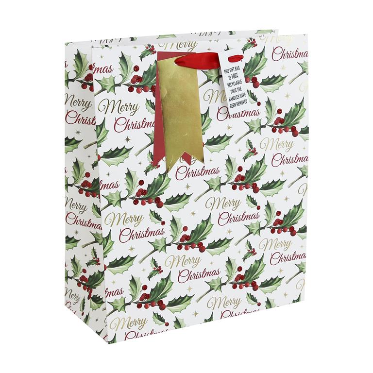 Christmas Holly Script Large Bag(265Mm X 330Mm X 140Mm) - Click Image to Close