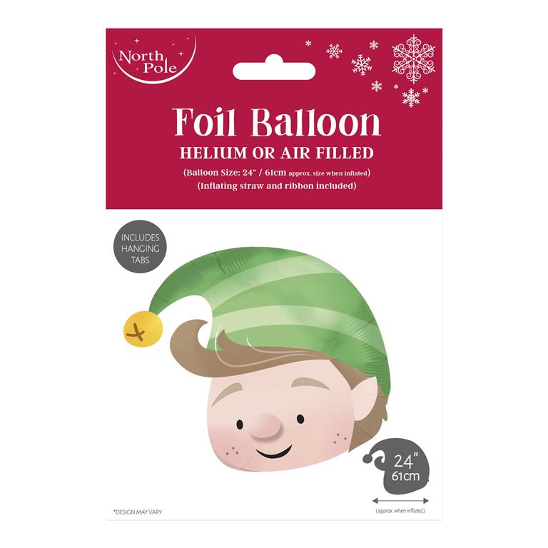 Christmas Elf Head Foil Balloon 60X50cm - Click Image to Close