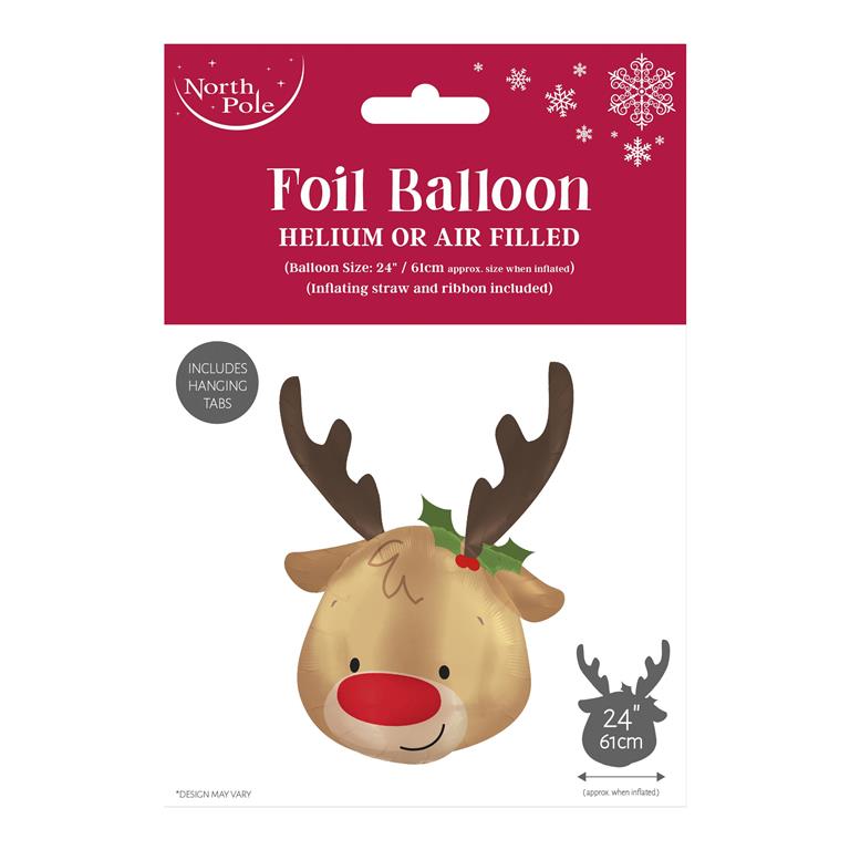 Reindeer Head Foil Balloon 79cm X 60cm - Click Image to Close