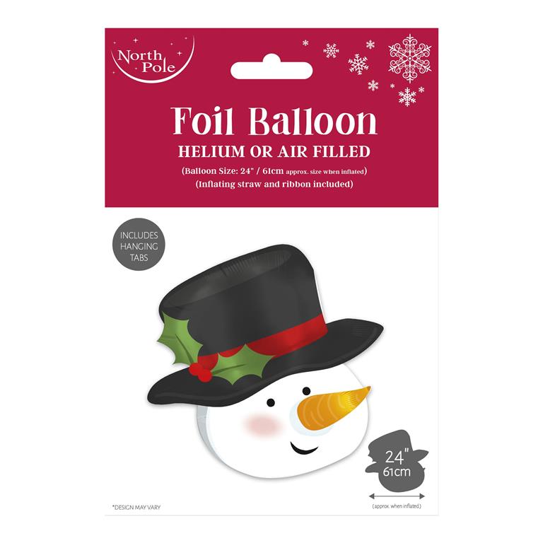 Snowman Head Foil Balloon 49cm X 47cm - Click Image to Close