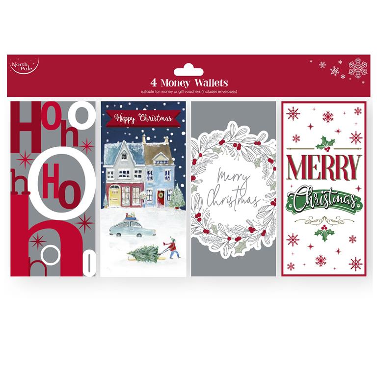 Christmas Contemp Money Wallet Polybag Pack Of 4 - Click Image to Close