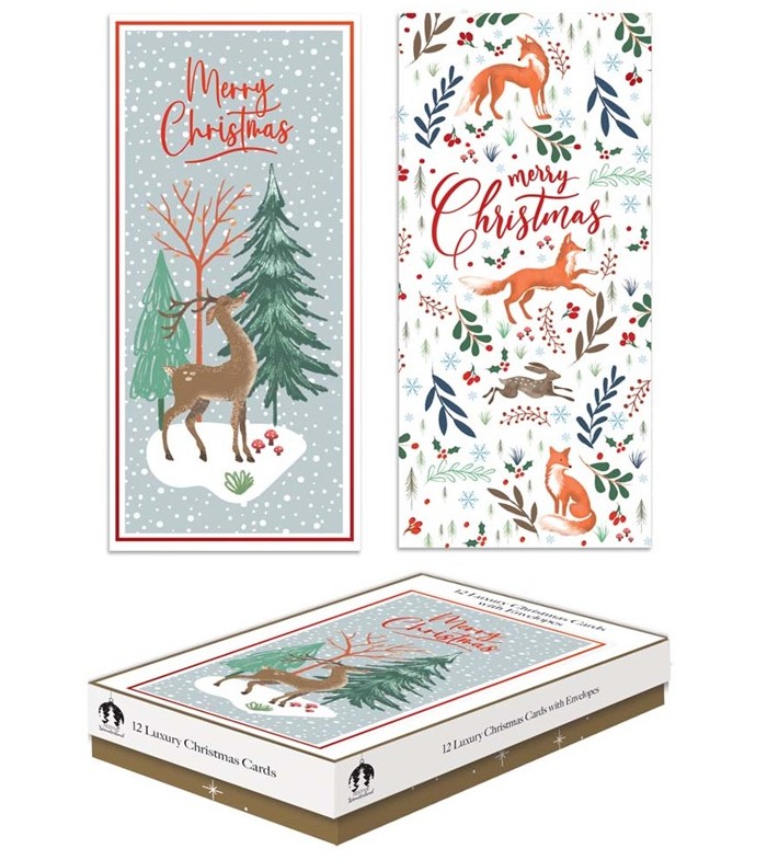 Christmas Cards 12 Slim Boxed Woodland Animals - Click Image to Close