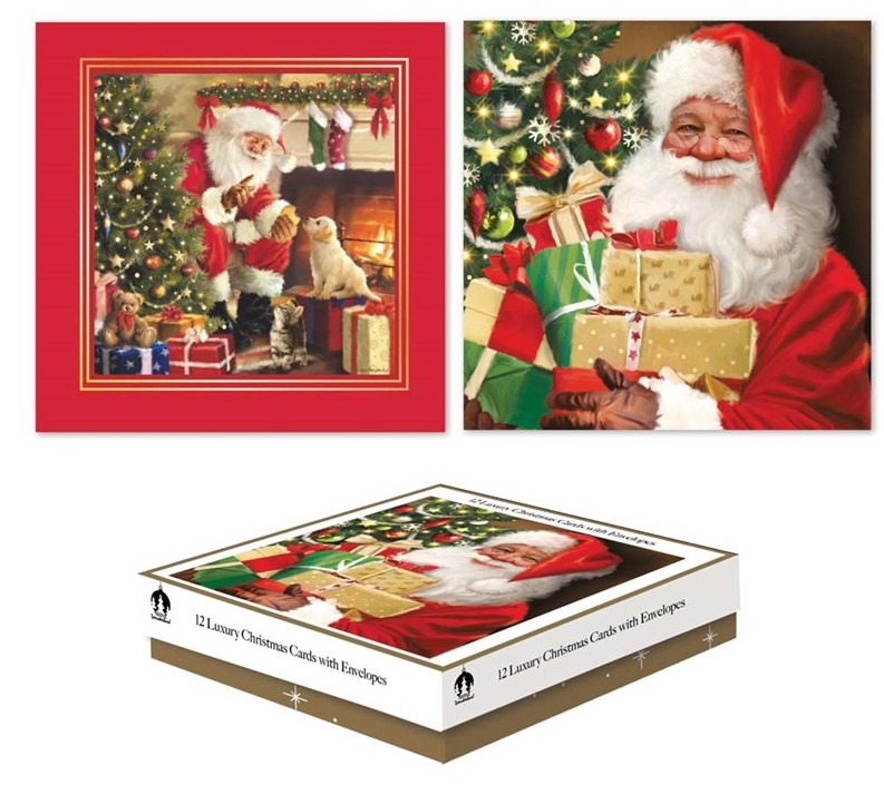 Cards Xmas 12 Square Boxed Trad Santa - Click Image to Close