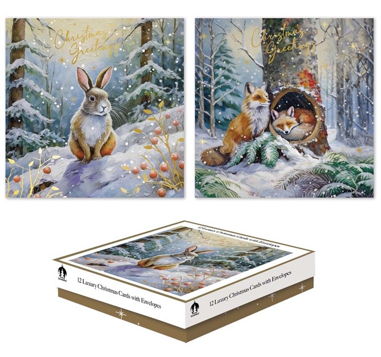 Cards Xmas 12 Square Boxed Woodland Animal - Click Image to Close
