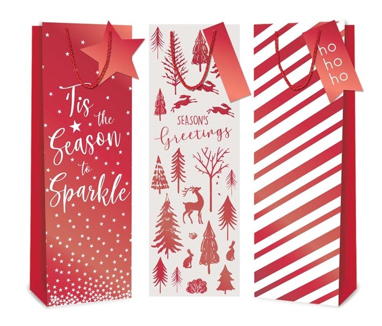 Christmas Red Foil Bottle Bags - Click Image to Close