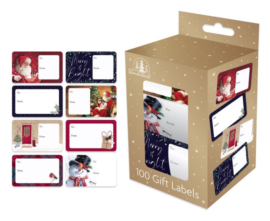 Christmas Gift Labels Christmas 100 Traditional Pack - Click Image to Close