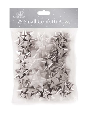 Christmas Bows 25 Small Confetti, Silver & White - Click Image to Close