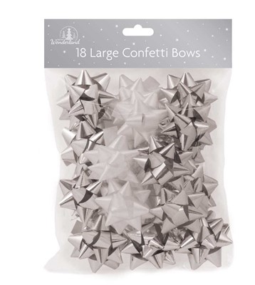 Christmas 18 Large Confetti Silver & White Bow - Click Image to Close