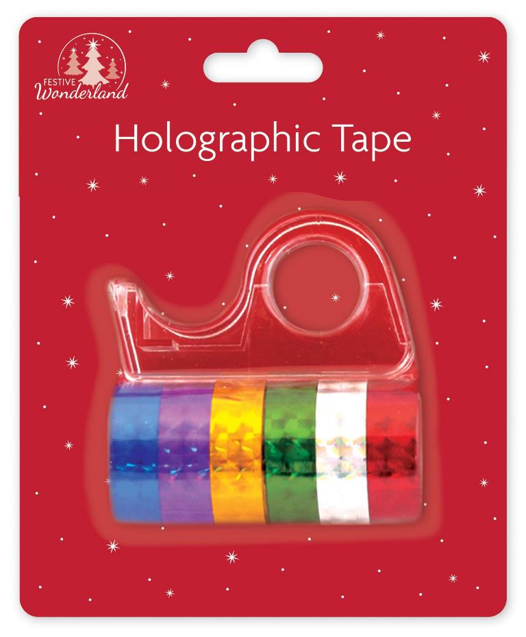 6 Rolls Holographic Self Adhesive Tape & Dispenser - Click Image to Close