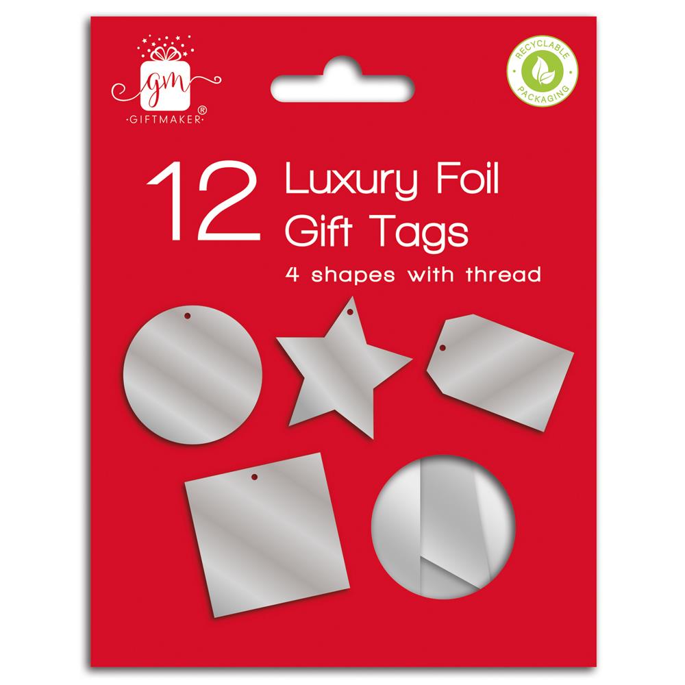 Christmas Tags 12 Foiled D/C - Silver - Click Image to Close