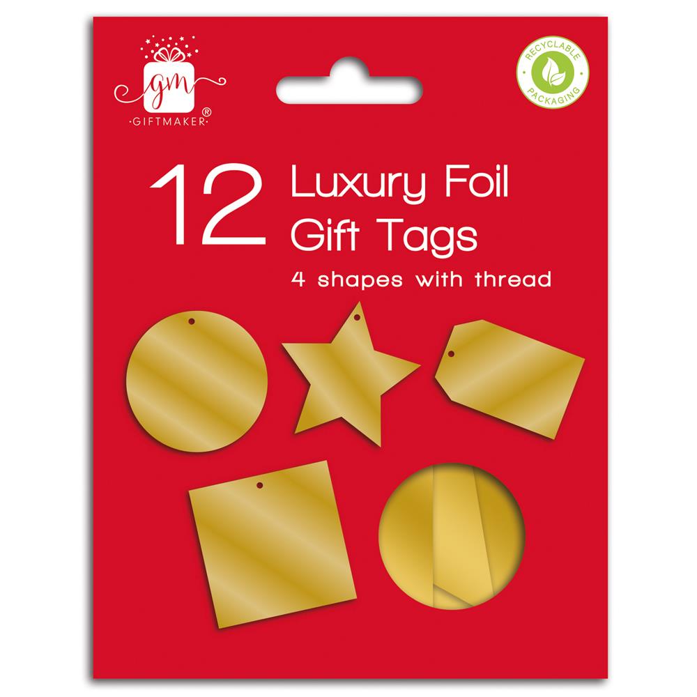 Christmas Tags 12 Foiled Gold - Click Image to Close