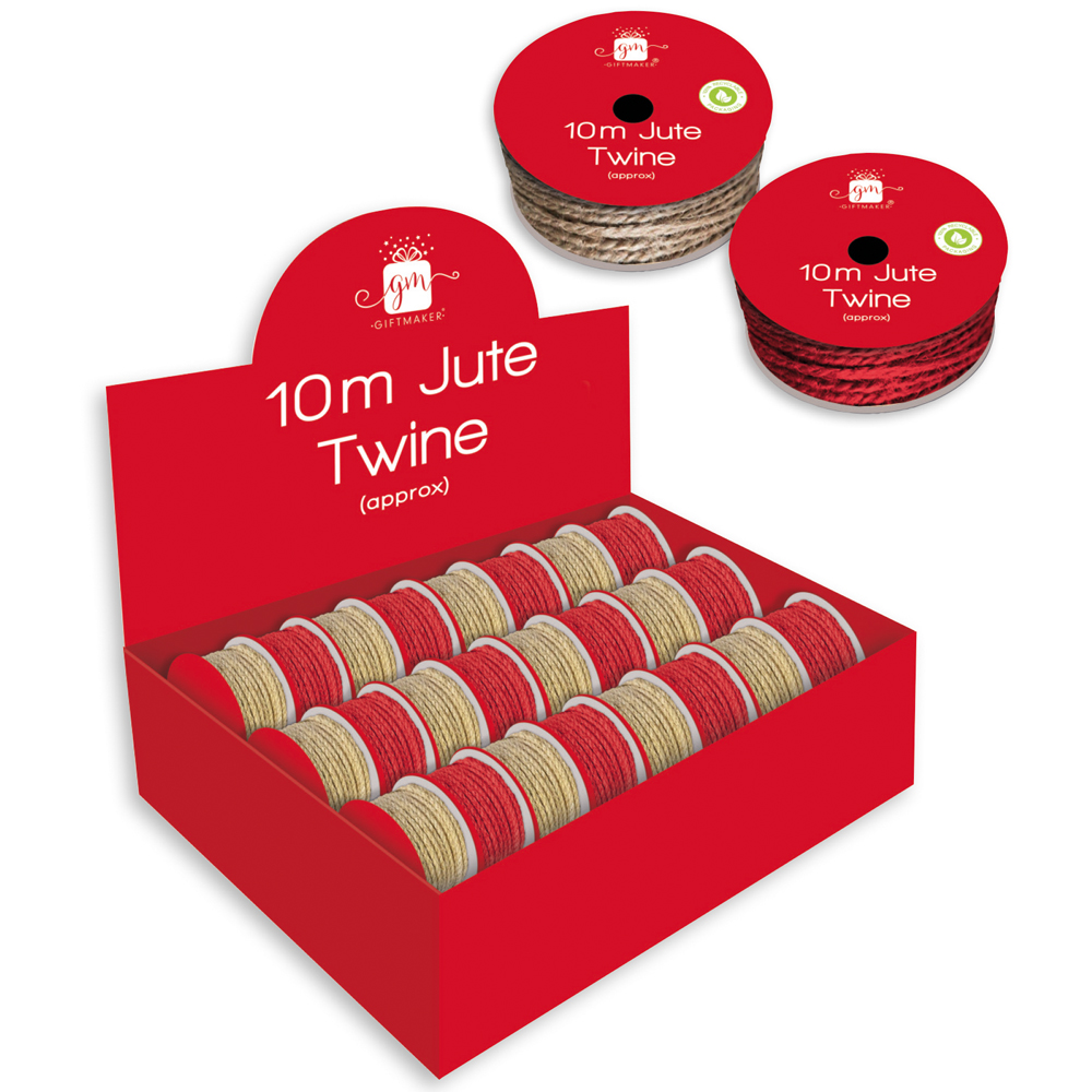 10M Jute Twine Red & Natural Cord - Click Image to Close