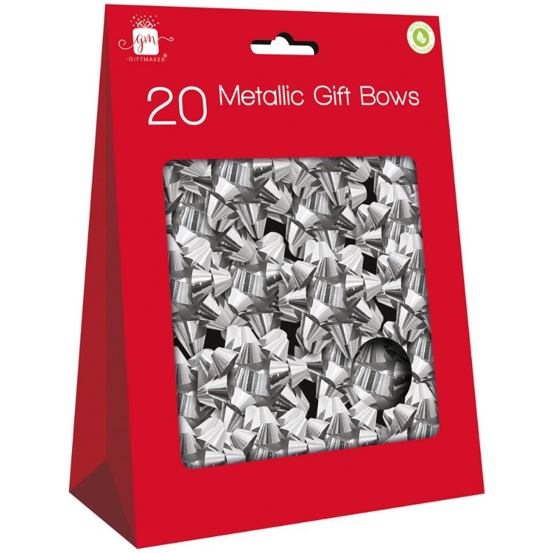 Metallic Silver Bows 20 Pack - Click Image to Close