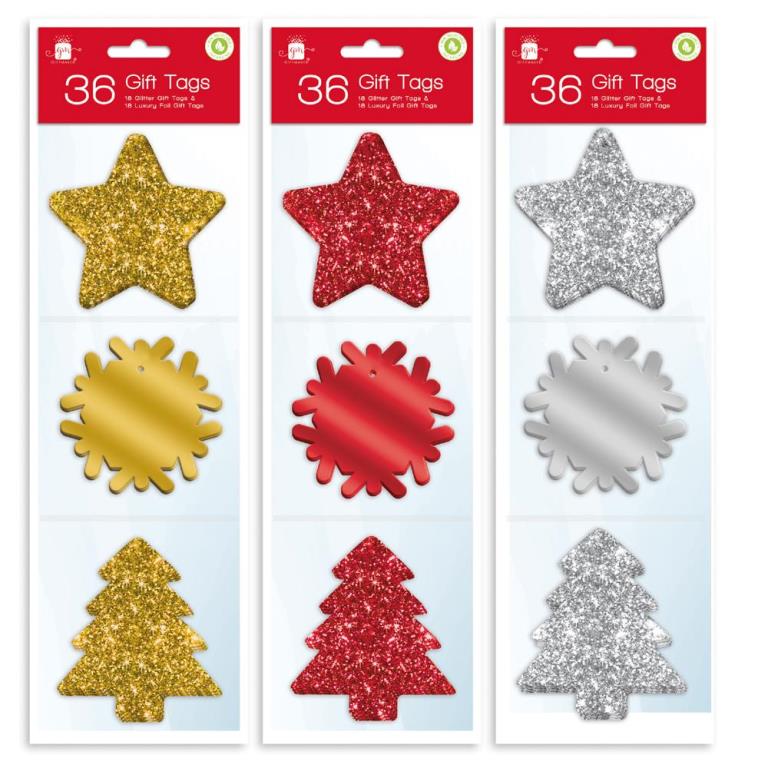 36 Pack Glitter & Foil Tags - Click Image to Close