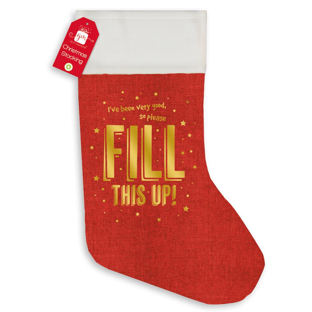 Red Hessian Stocking With Gold Print - Click Image to Close