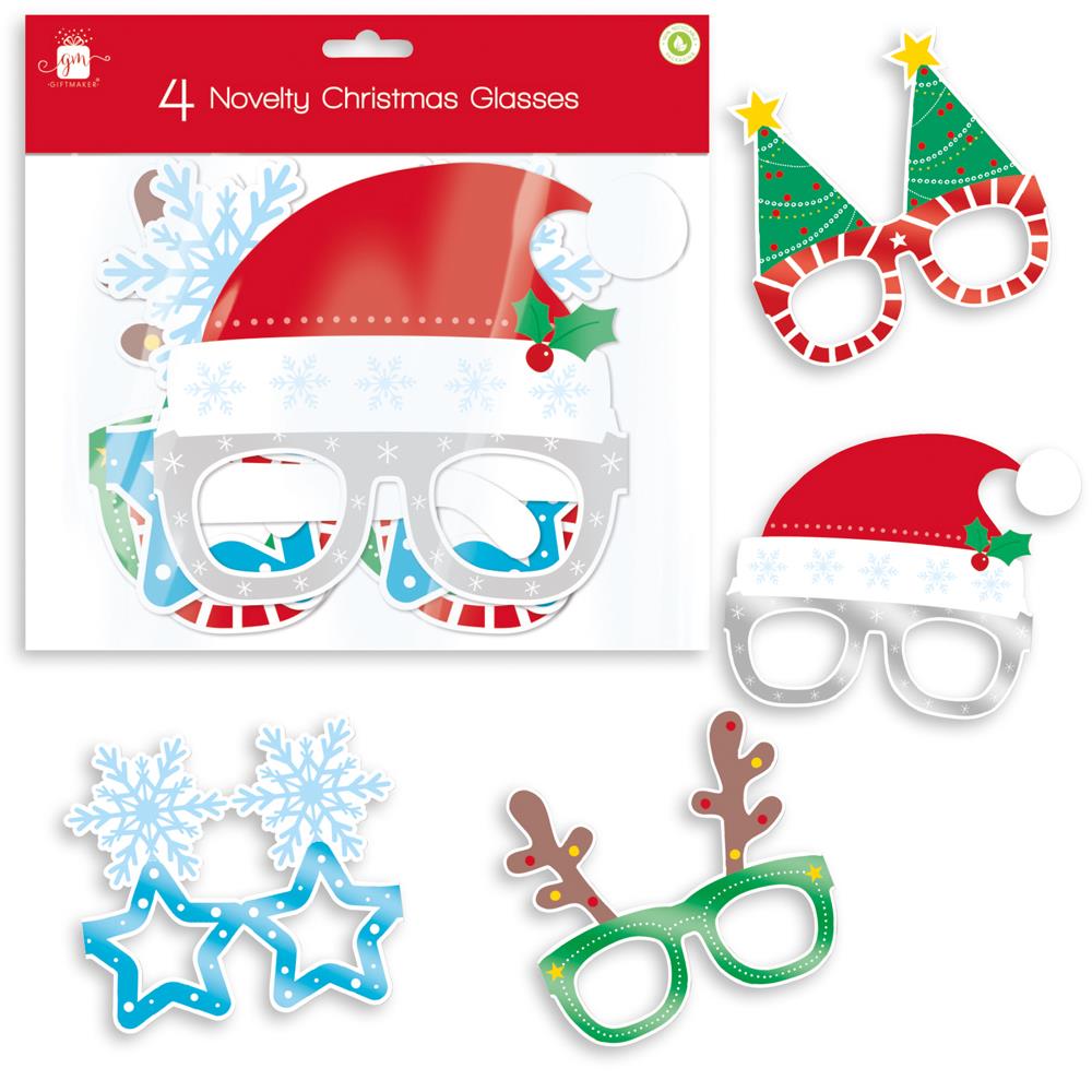 Novelty Christmas Glasses 4 Pack - Click Image to Close