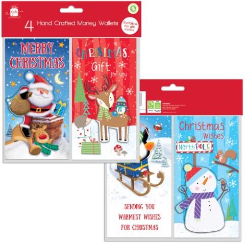 Christmas Cute Money Wallets Pack Of 4 - Click Image to Close