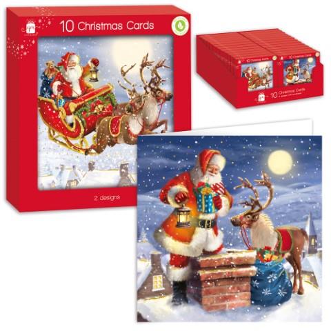 Christmas Square Traditional Outdoor Santa Card Pack Of 10 - Click Image to Close