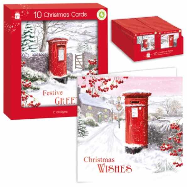 Square Postbox Scene Card Pack Of 10 - Click Image to Close