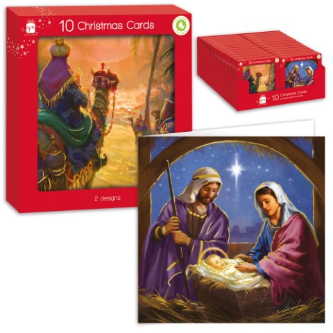 Square Traditional Religious Christmas Cards Pack Of 10 - Click Image to Close