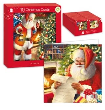 Square Traditional Santa Cards Pack Of 10 - Click Image to Close