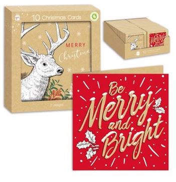 Square Kraft Christmas Card Pack Of 10 - Click Image to Close