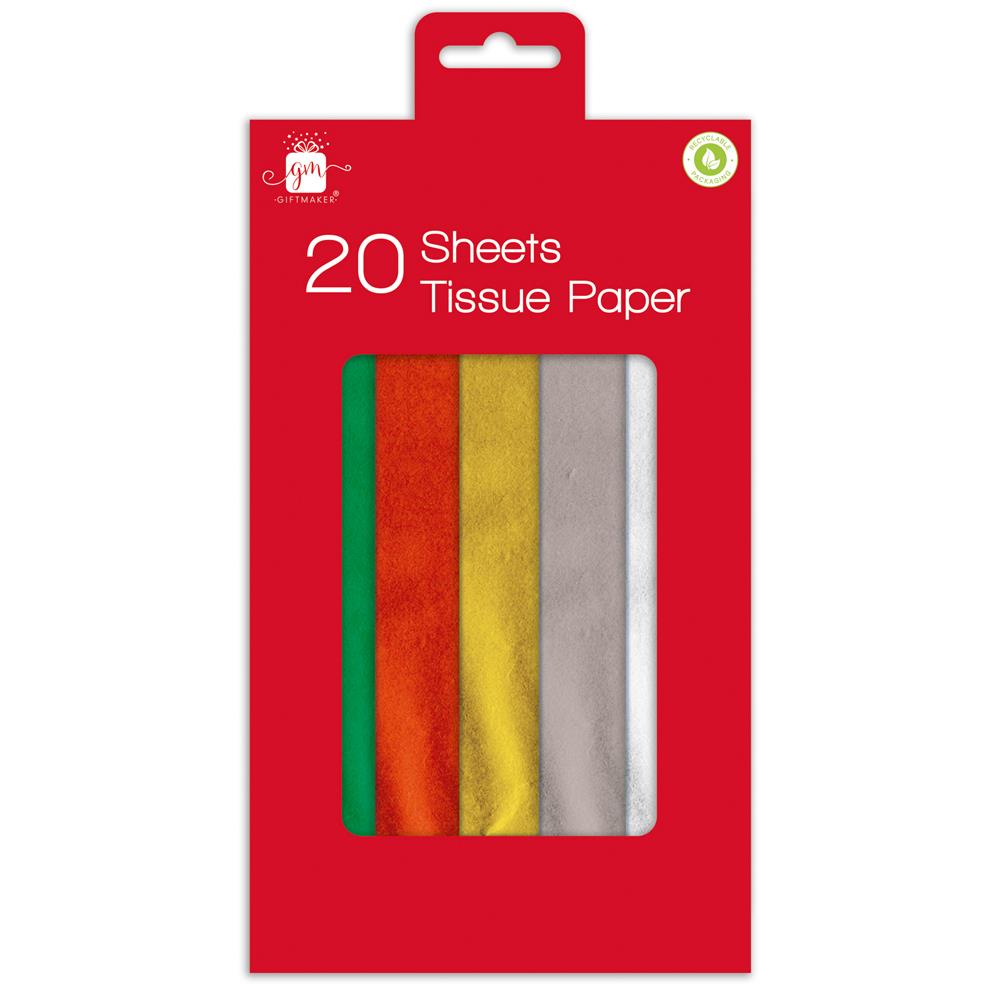 Christmas 20 Sheets Tissue Paper 5 Colour - Click Image to Close