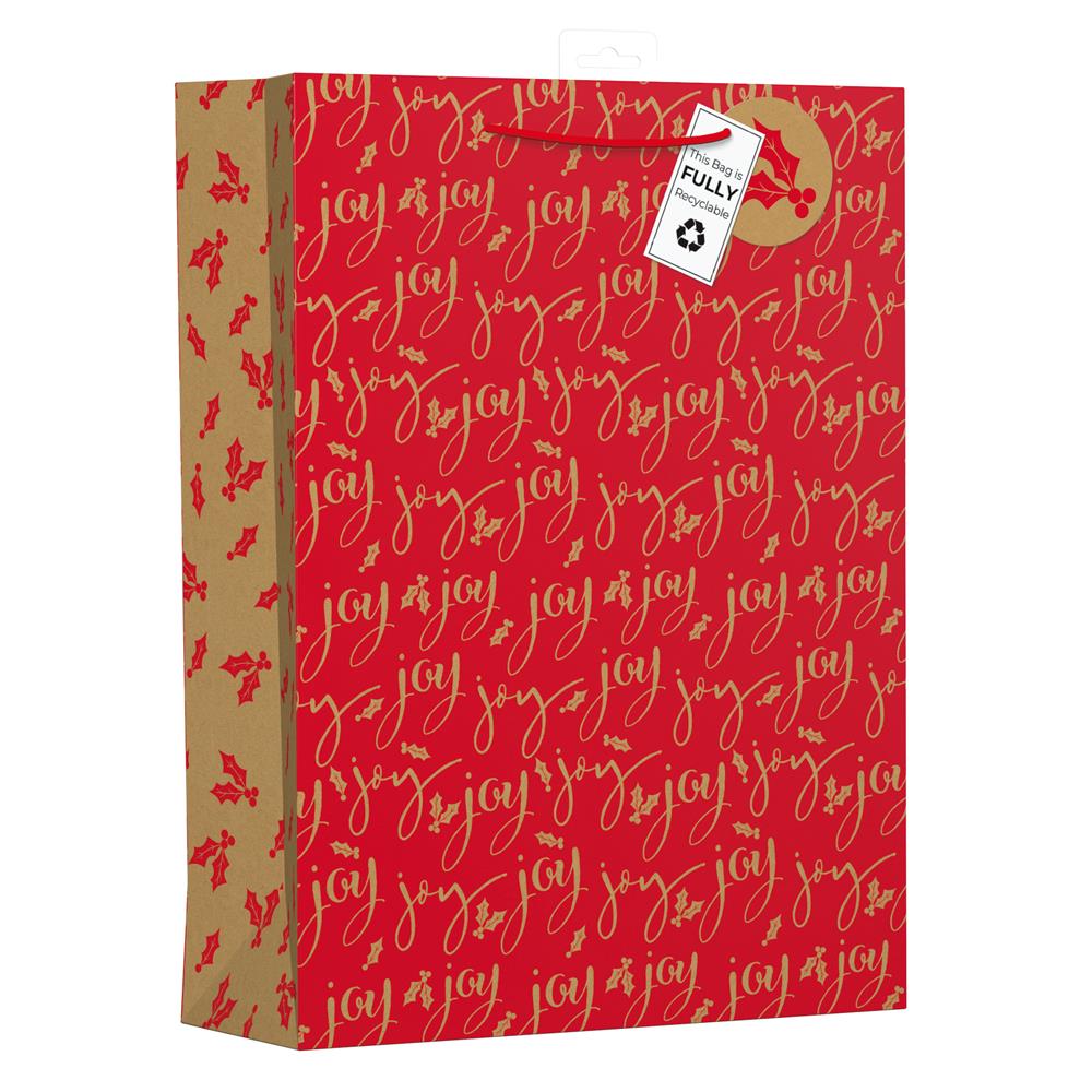 Christmas Red Kraft Text Ex Large Bag - Click Image to Close