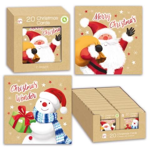Christmas Santa And Snowman Mini Square Card Pack Of 20 - Click Image to Close