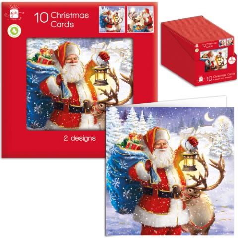 Christmas Square Traditional Out Door Santa Card Pack 10 - Click Image to Close