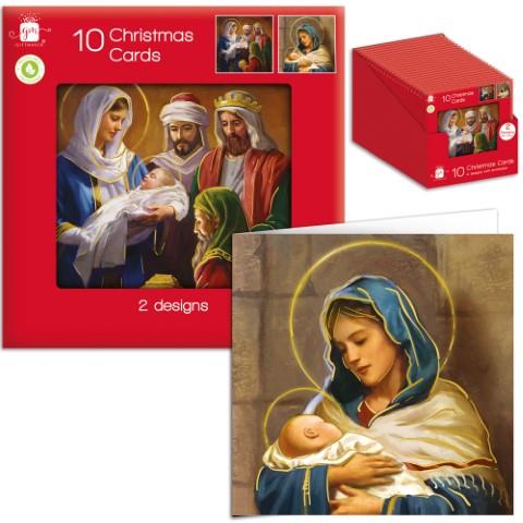 Christmas Square Traditional Religious Card Pack Of 10 - Click Image to Close