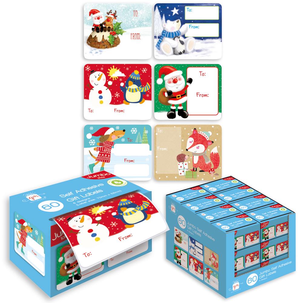 Christmas Jumbo Santa Novelty Label Pack Of 60 - Click Image to Close