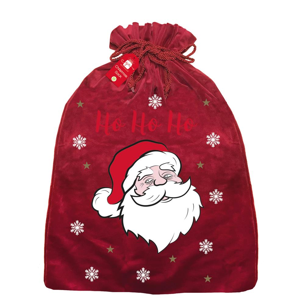 Christmas Sack Red Plush Velvet With Print - Click Image to Close