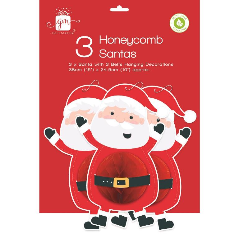 Christmas Honeycomb Santa 3 Pack - Click Image to Close