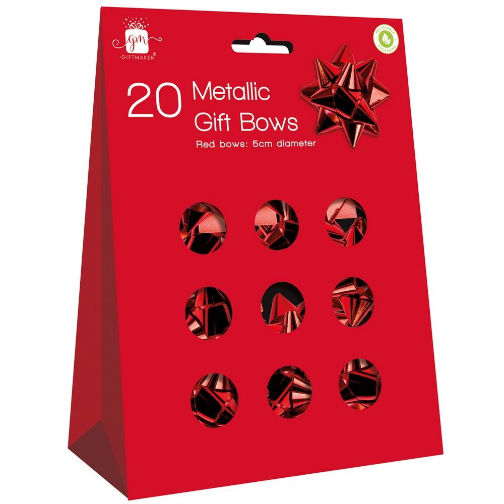 Christmas Metallic Gift Bows Red ( 20 Pack ) - Click Image to Close