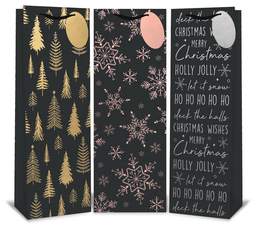 Gift Bag Christmas Foil Black Bottle Bag(12 X 36 X 8cm) - Click Image to Close