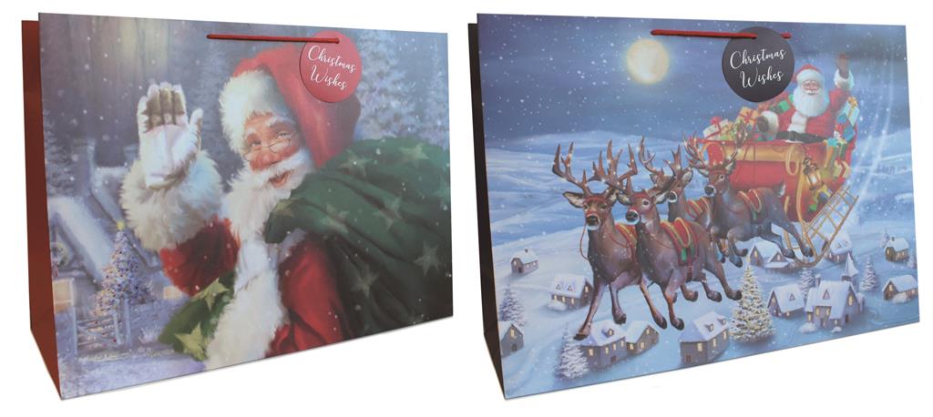 Gift Bag Christmas Trad Santas Landscape Super Jumbo (46.5X 70 X - Click Image to Close