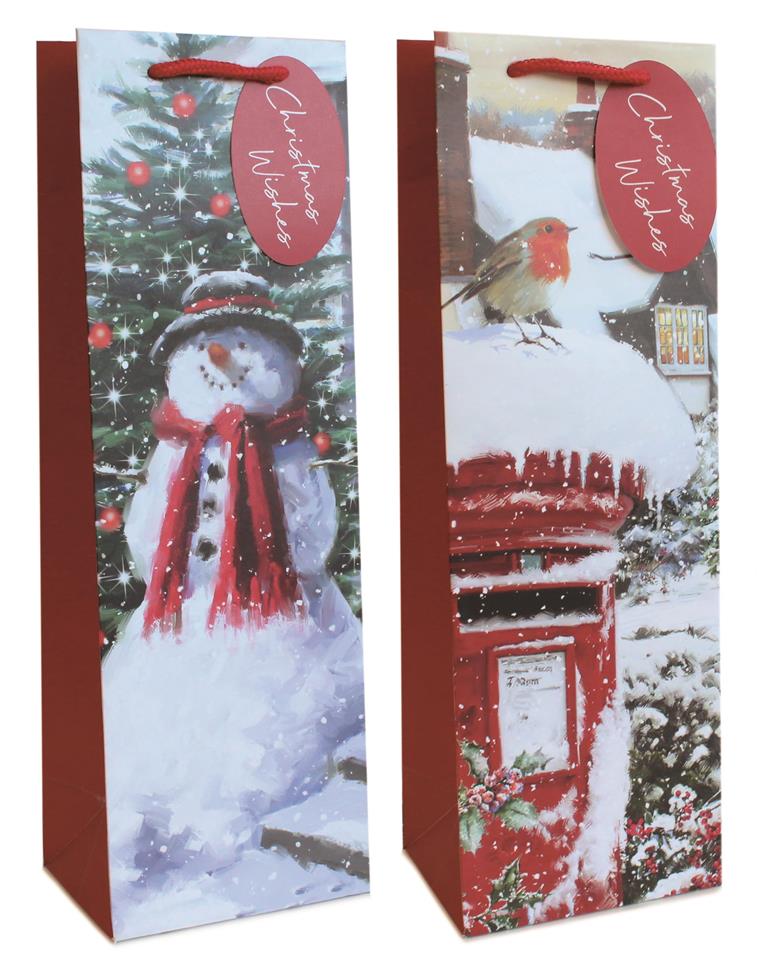Gift Bag Christmas Trad Scenes Bottle (12 X 36 X 8cm) - Click Image to Close