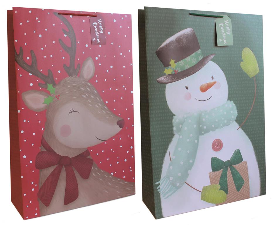 Gift Bag Christmas Reindeer/Snowman Super Jumbo (46.5 X 70 X 16c - Click Image to Close