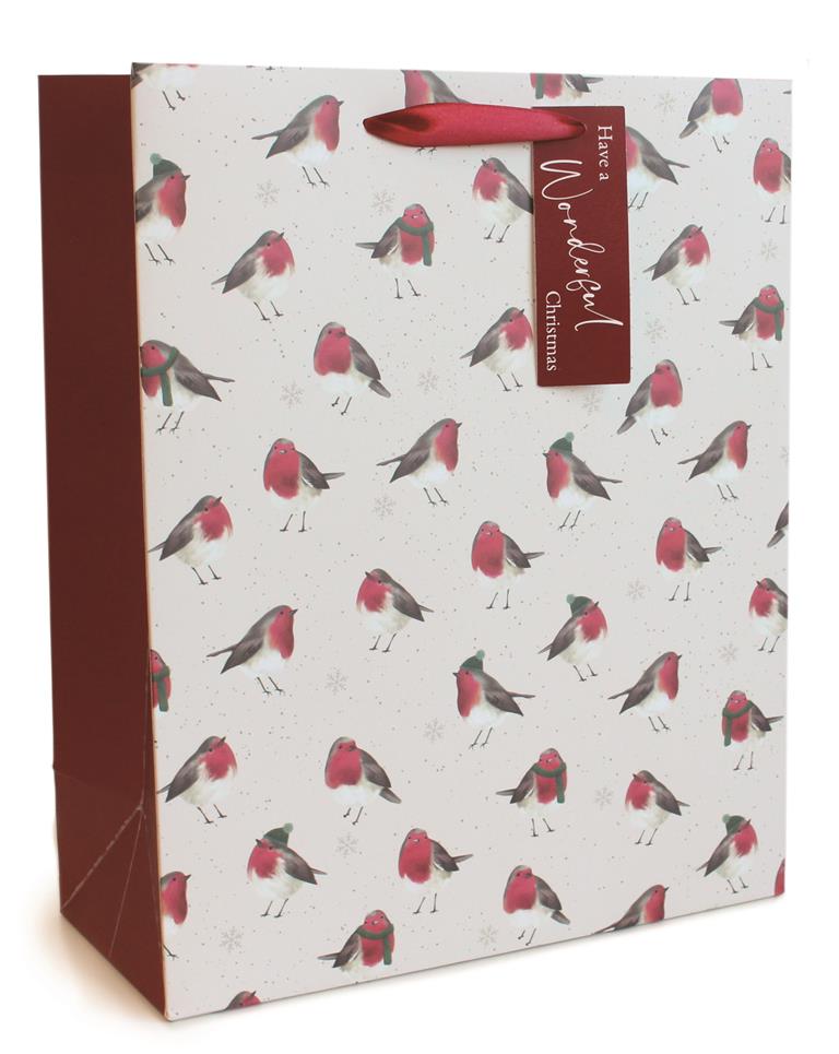 Christmas Gift Bag Robin Pattern Large( 26 X 32 X 12cm) - Click Image to Close