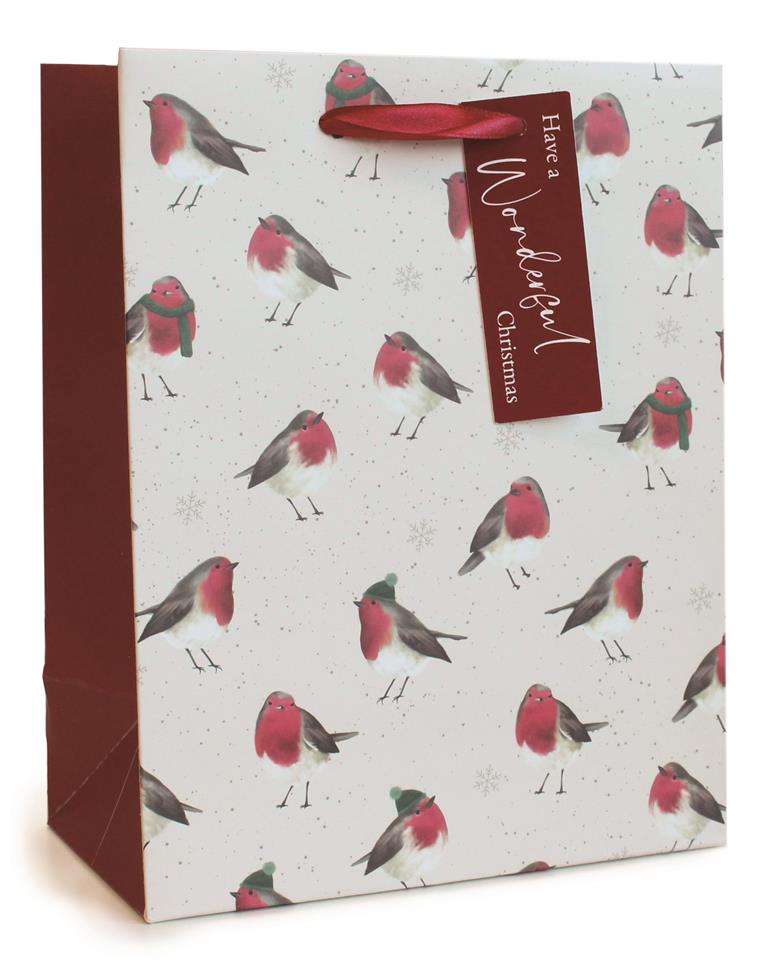 Christmas Gift Bag Robin Pattern Medium( 18 X 23 X 10cm) - Click Image to Close