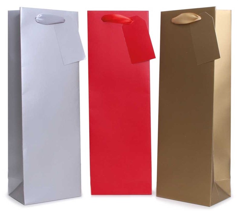 Christmas Gift Bottle Bag Gold, Silver & Red ( 12 X 36 X8cm ) - Click Image to Close